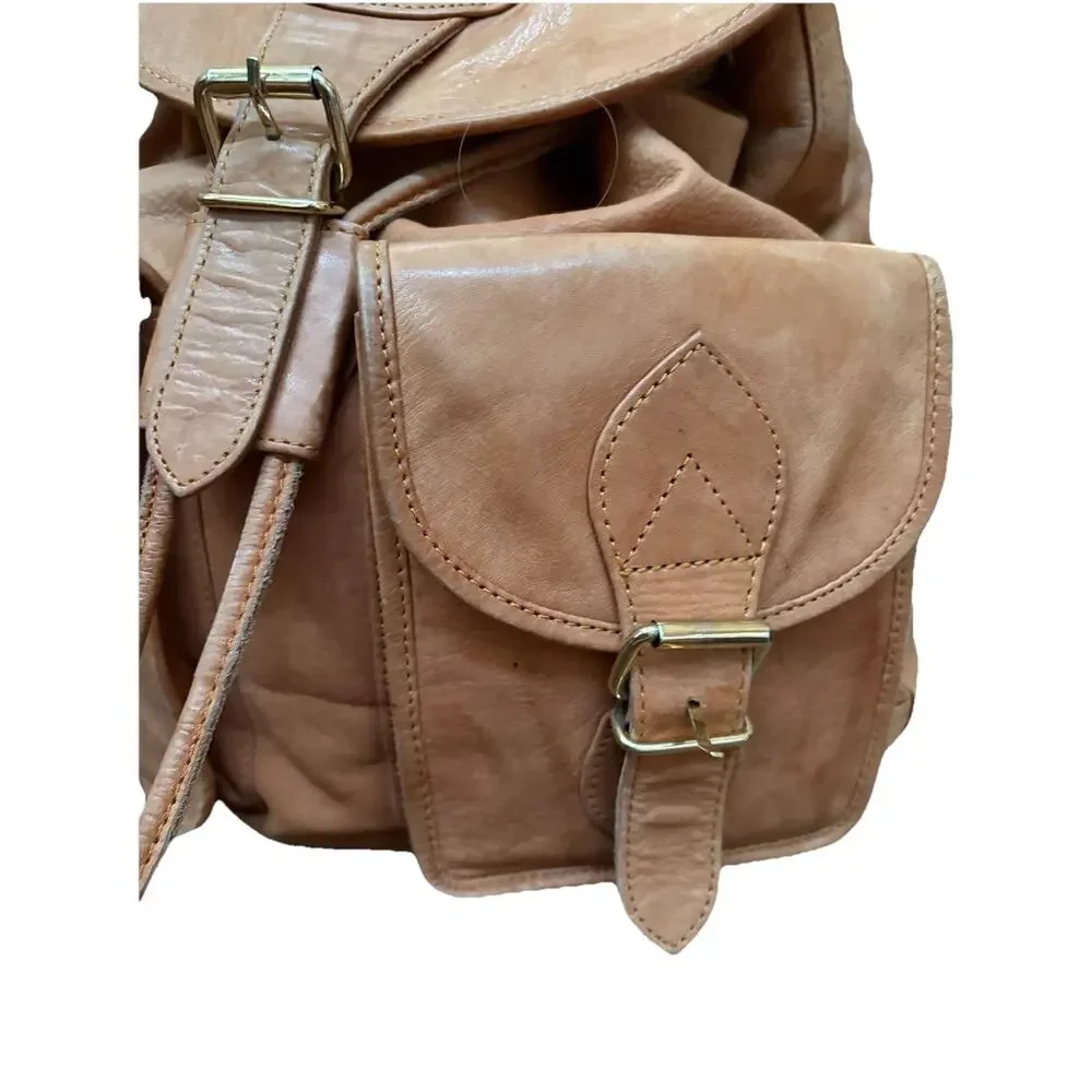 Vtg Kara Leather Backpack Tan Leather Rucksack Heritage Utility Boho USA Bag